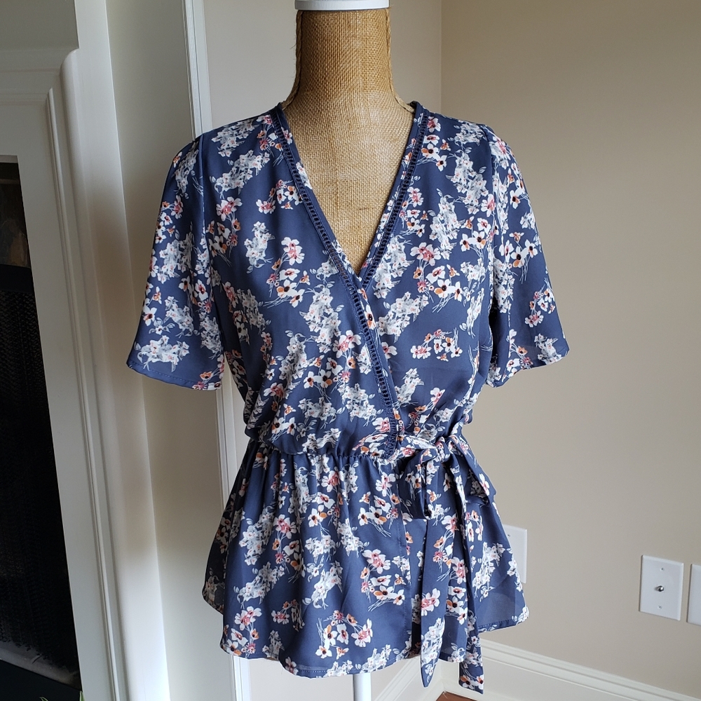 Sienna Sky Blue Floral Wrap Blouse